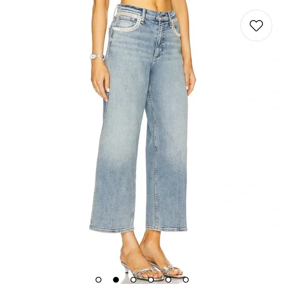 Rag & Bone Andi Embellished Ankle-Length Wide-Leg Jeans in Pacific With Jewel - Picture 3 of 16